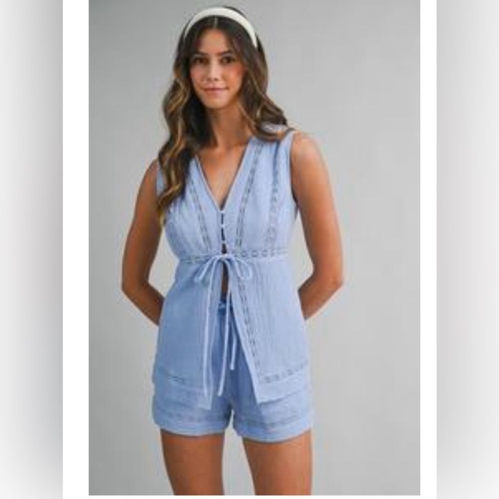 MABLE Two-piece setโin light blue embroidered cotton NWT